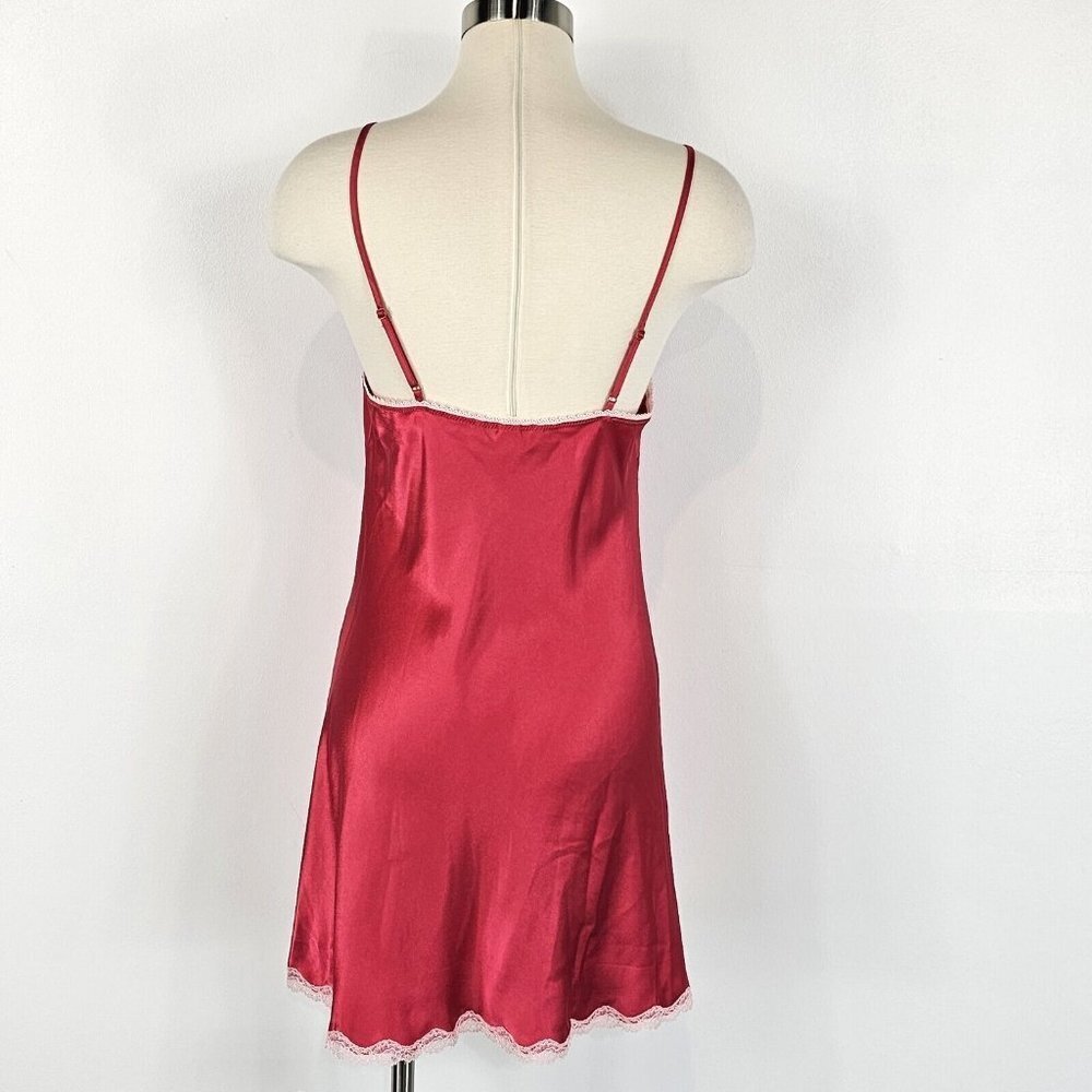 Victorias Secret Chemise Slip Dress Medium Red Babydoll Satin Lace Coquette Y2K - Picture 3 of 13